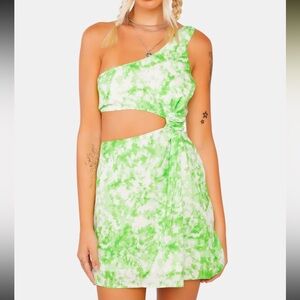 For Love And Lemons Green Asymmetrical Ruched Sundress